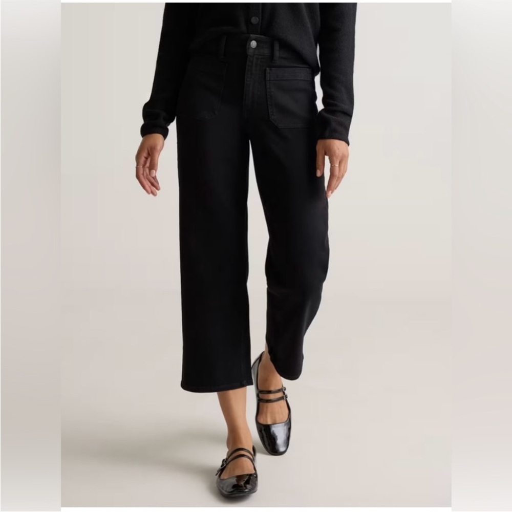 Quince Organic Cotton Patch Pocket Wide Leg Jean Black Stretch Sz 31 NEW